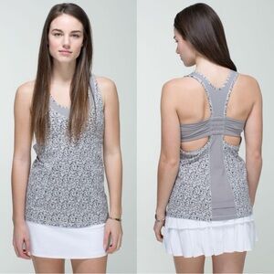 Lululemon Athletica Gray Floral Tone It Tank Top